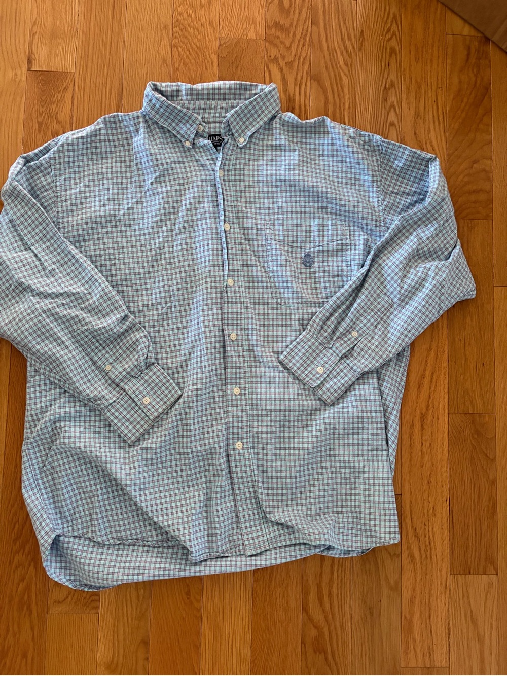 Chaps Blue and White Plaid Button-Down Shirt
